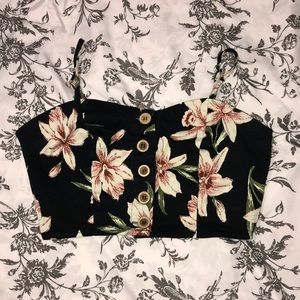 Black Floral Crop Top